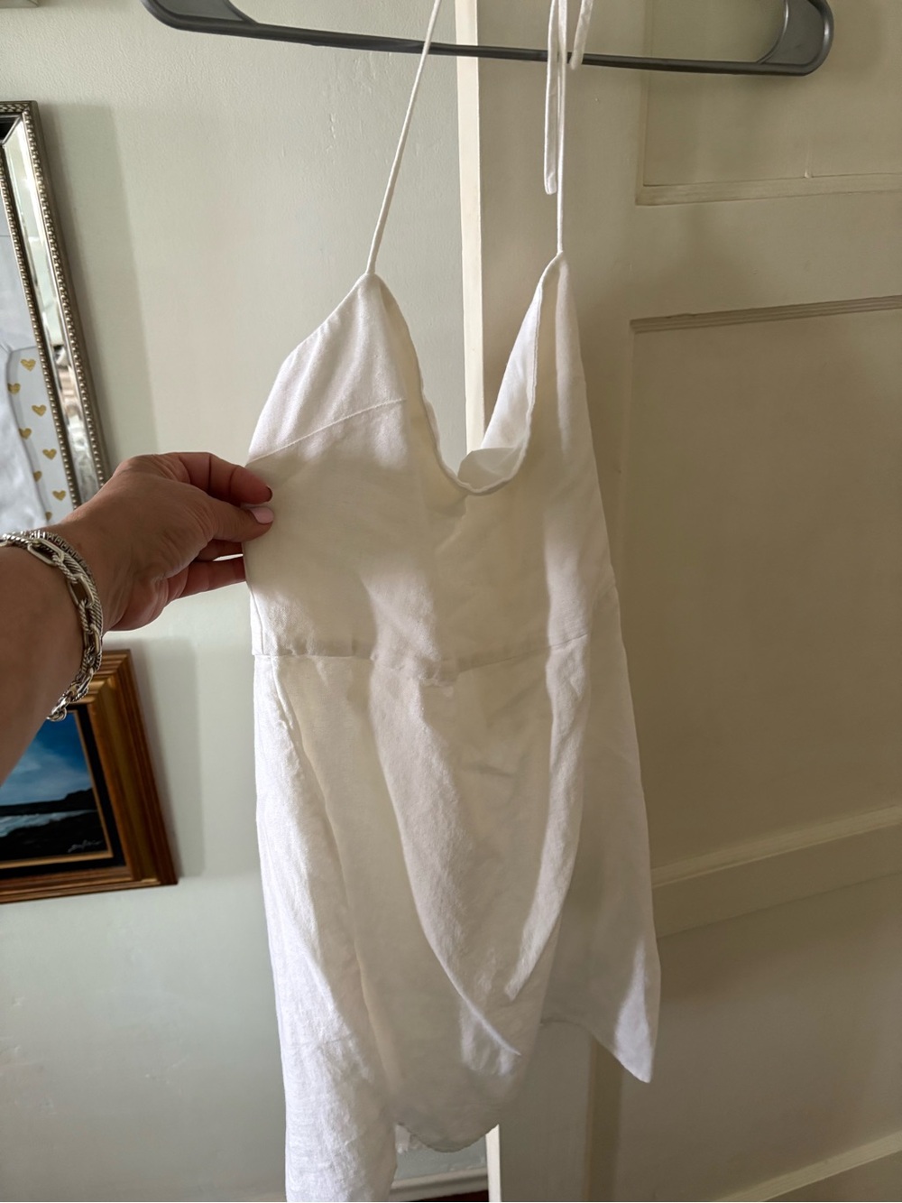 Aritzia Babaton White Halter Linen Blend Slip Dress
